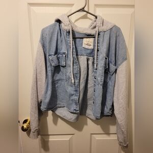 American Egale Blue and Gray Denim Hoodie Jacket